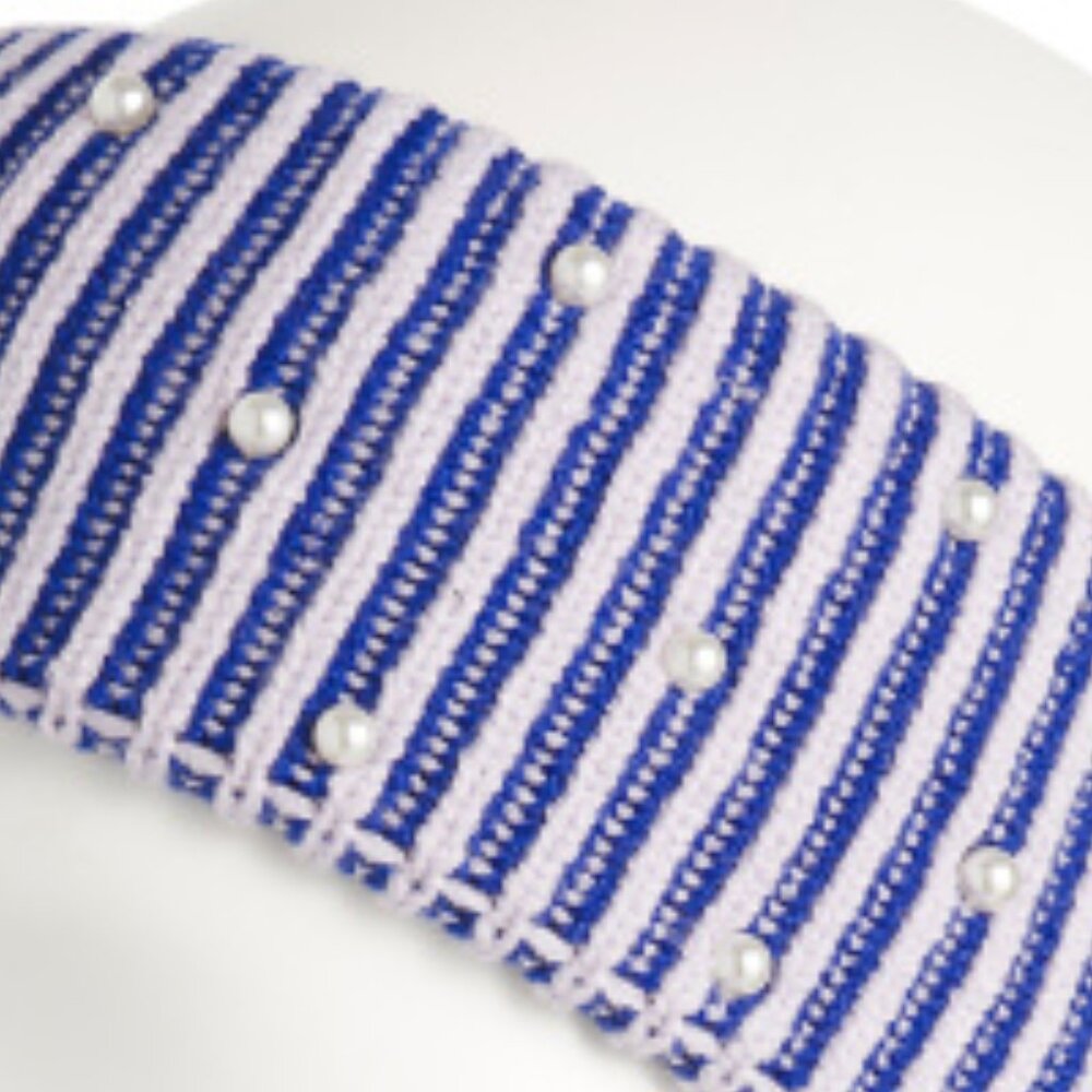 NEW LELE SADOUGHI Faux Pearl Embellished Stripe Ribbed Ear Warmer 266mn - Picture 4 of 5